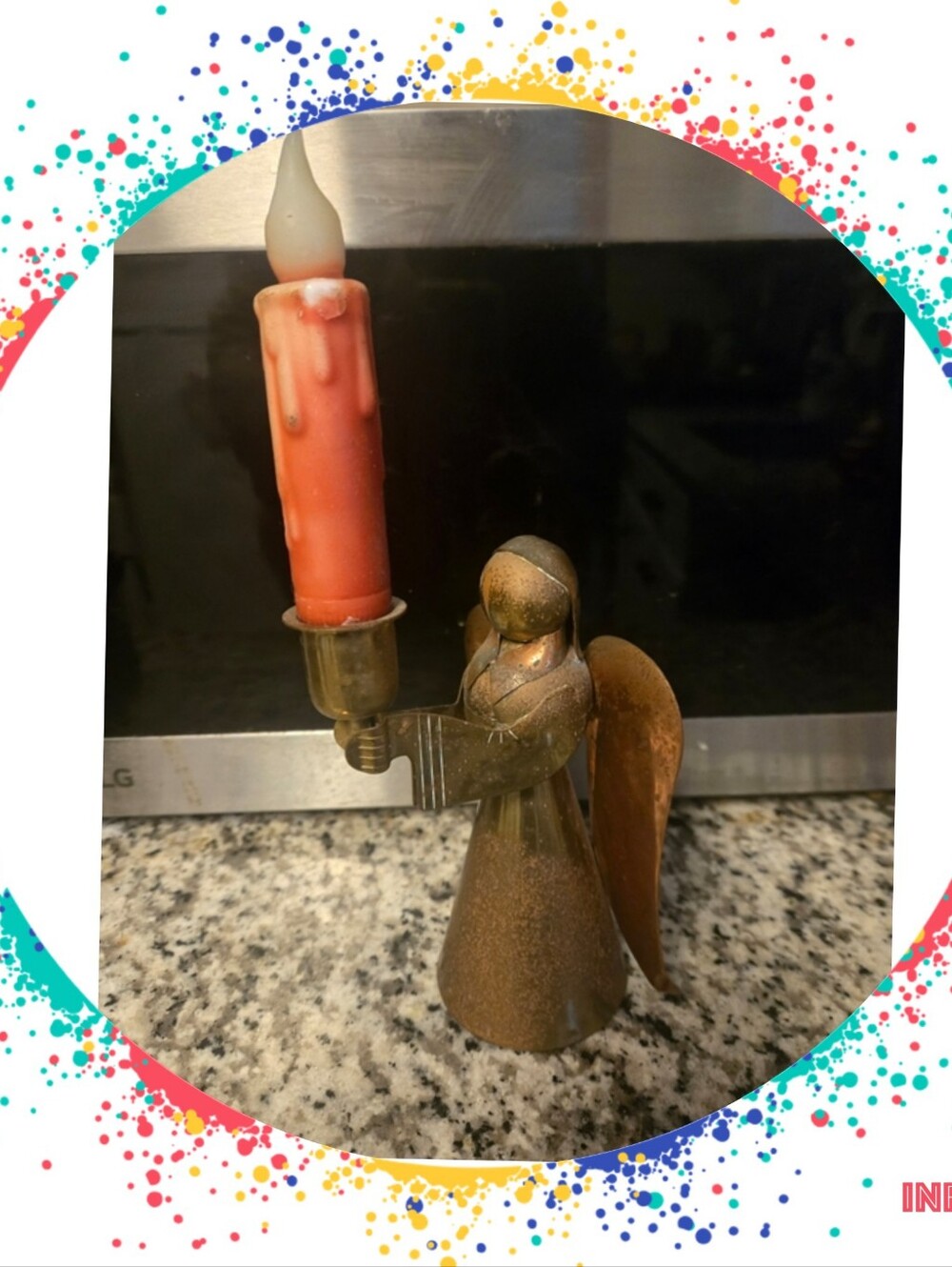 Vintage Brass And CoppervAngel Candleholder with Red Candle